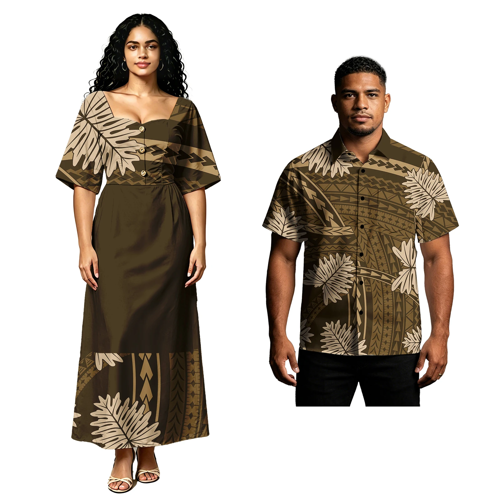 Camisas de Talla Grande para Hombre Island Plus Size, Vestido Hawaiano con Escote Corazón para Mujer, Diseño de Flores de Samoa y Polinesia, Traje de Pareja con Estampado Tapa Fiji
