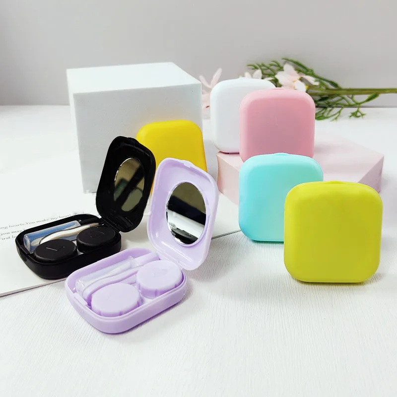 Portátil Lovely Contact Lens Case para Viagem, Cor Sólida, Eye Contact Lentes Container, Mergulhe Kit De Armazenamento, Roxo, 1Box Titular