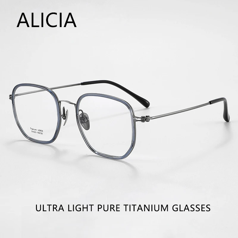 

ALICIA New Fashion Retro Polygon Eyewear Ultra light Pure Titanium Optical Prescription Eyeglasses Frames Man Woman