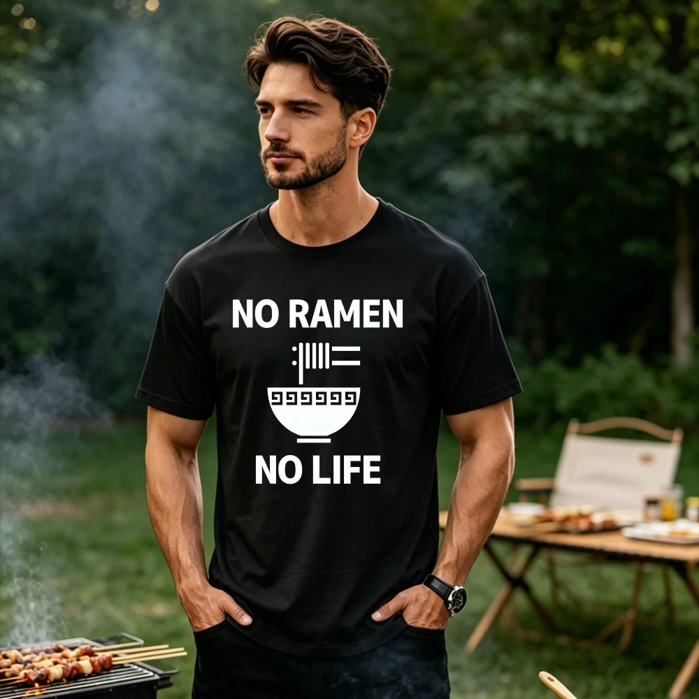 No Ramen No Life Ramen T-Shirt Funny Interesting Shirt Noodle Lover Graphic Shirts Men Clothing Streetwear Oversized T Shirt