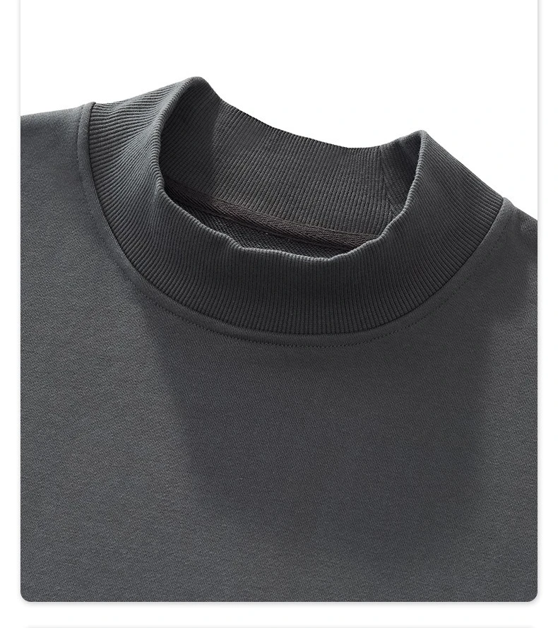 Personalized LOGO custom 350G cotton men's BOXY short and wide half-high neck long-sleeved hem burr sweater