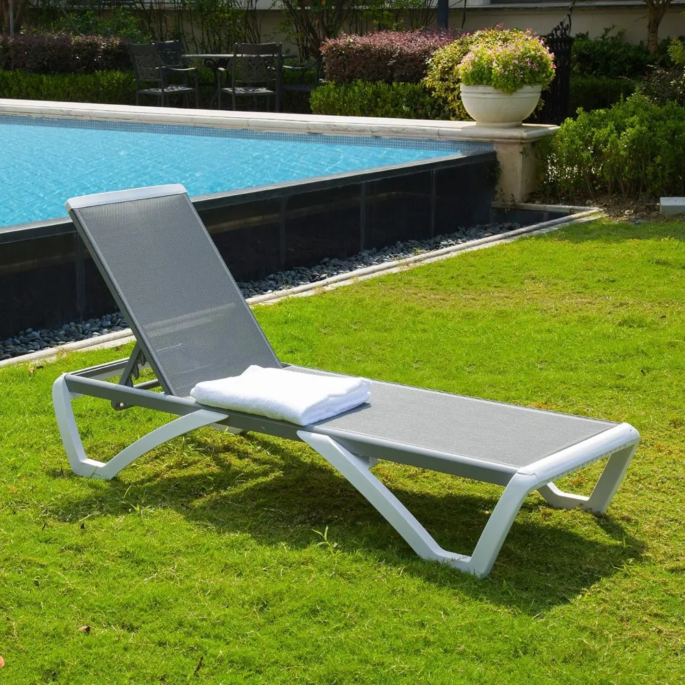 Outdoor Living Outdoor Chaise Lounge - Adjustable Aluminum Patio Lounge, Plastic Pool Sun Loungers Chair