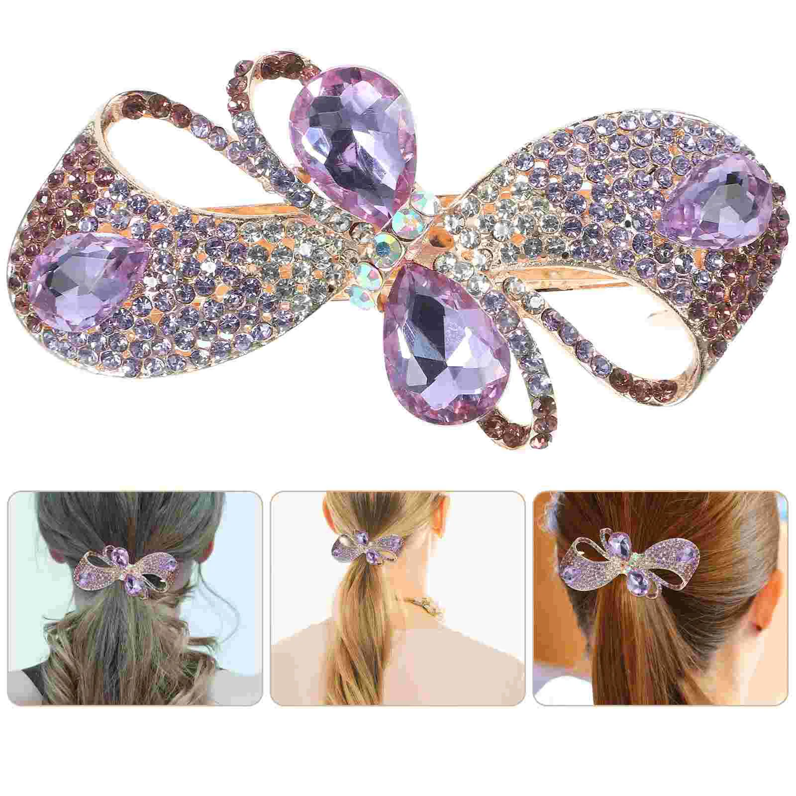 

Фиолетовые заколки для волос со стразами, заколка для волос с бантом, французская заколка, держатели для хвоста, зажим из сплава, аксессуары для волос, заколки для волос, уход за волосами