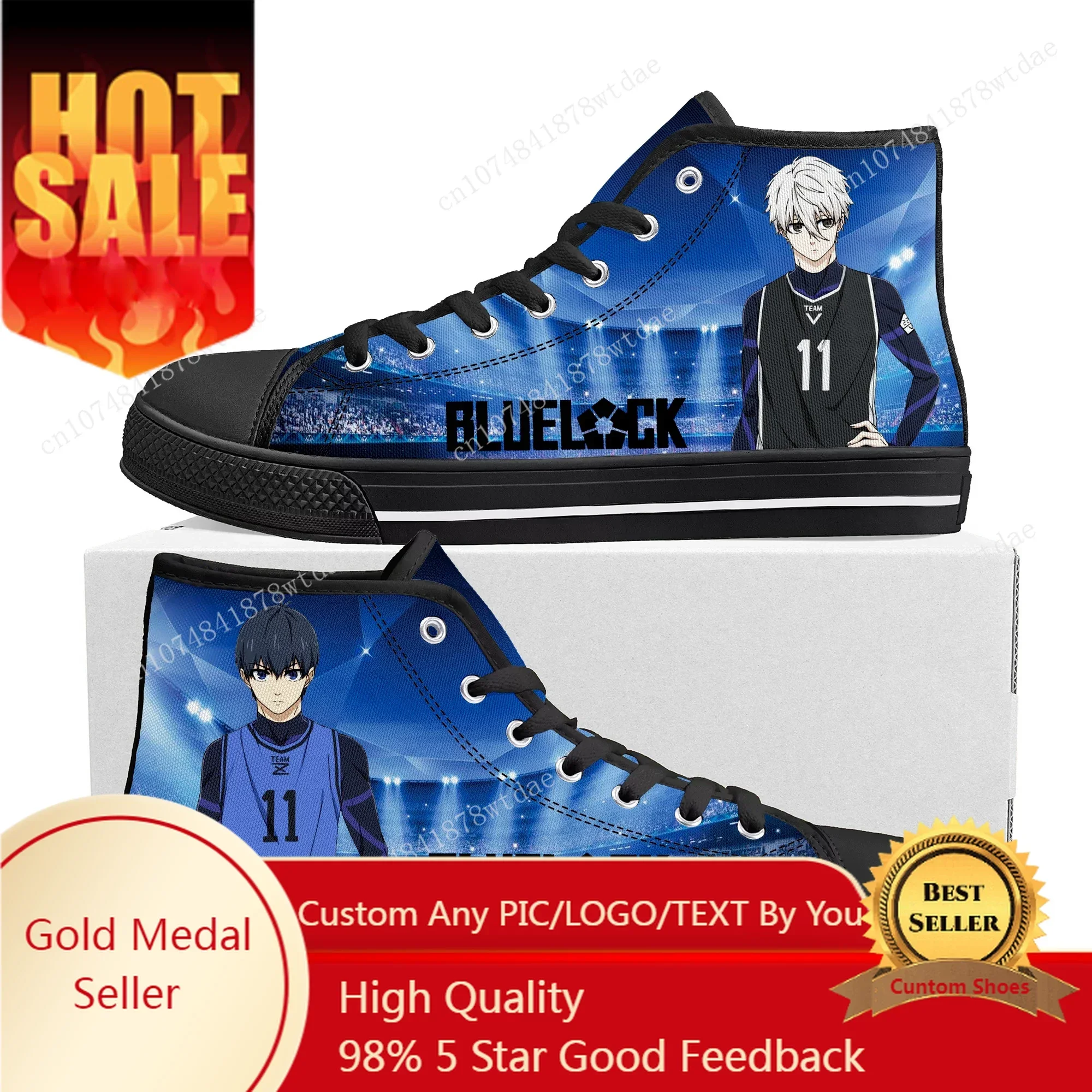 

Blue Lock High Top Sneakers Mens Womens Teenager Yoichi Isagi High Quality Canvas Sneaker Anime Cartoon Casual Custom Made Shoes