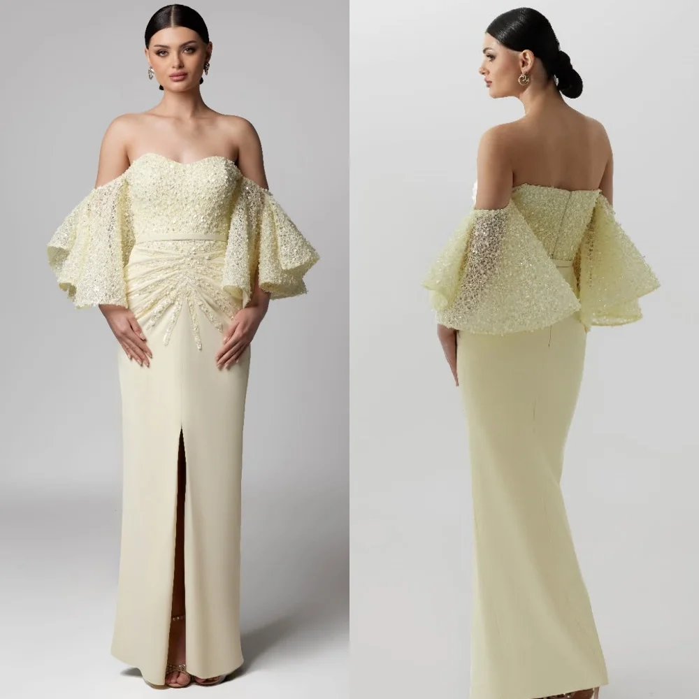 

Customized Elegant Sparkle Jersey Beading Rhinestone Straight Off-the-shoulder Long Dresses Bespoke Occasion Dresses Intricate