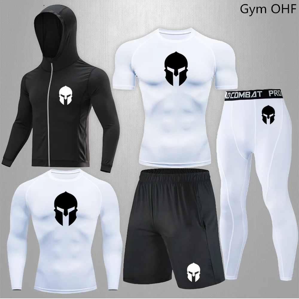 

Cross border fitness suit set, men's sports tight fitting five piece set, running speed drying breathable suit