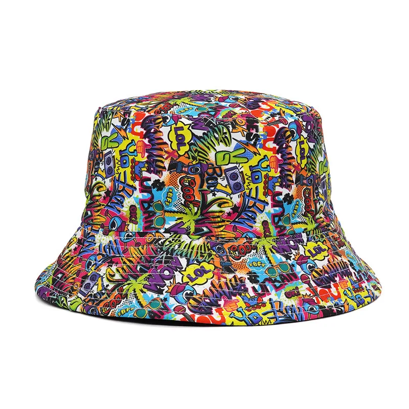 New Fashion Graffiti Sunscreen Bucket Hats Fashion Letter Print Fisherman Hat Spring/Summer Unisex Outdoor Sunshade Fishing Cap