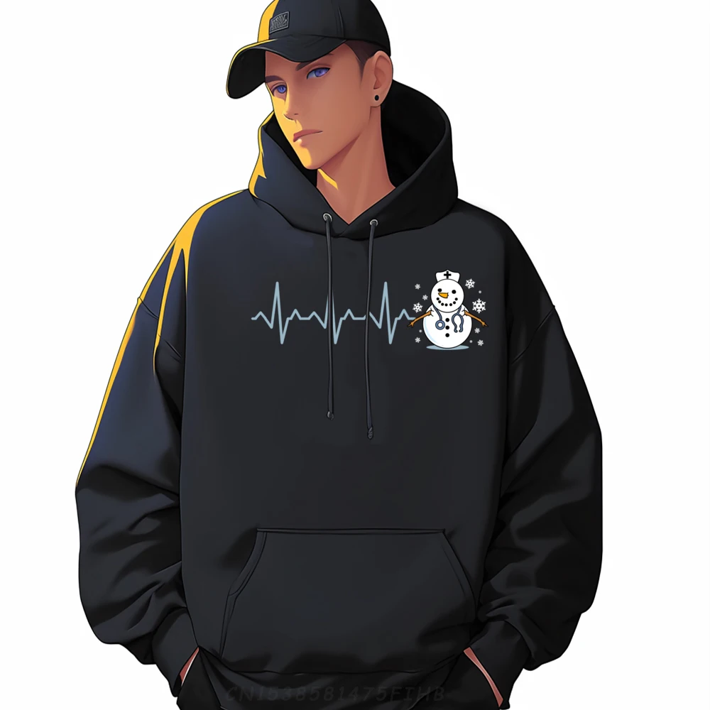 

Heartbeat Nurse Snowman Nurse Christmas Graphic Sweatshirts Men Oversized Long Sleeve Hoodie