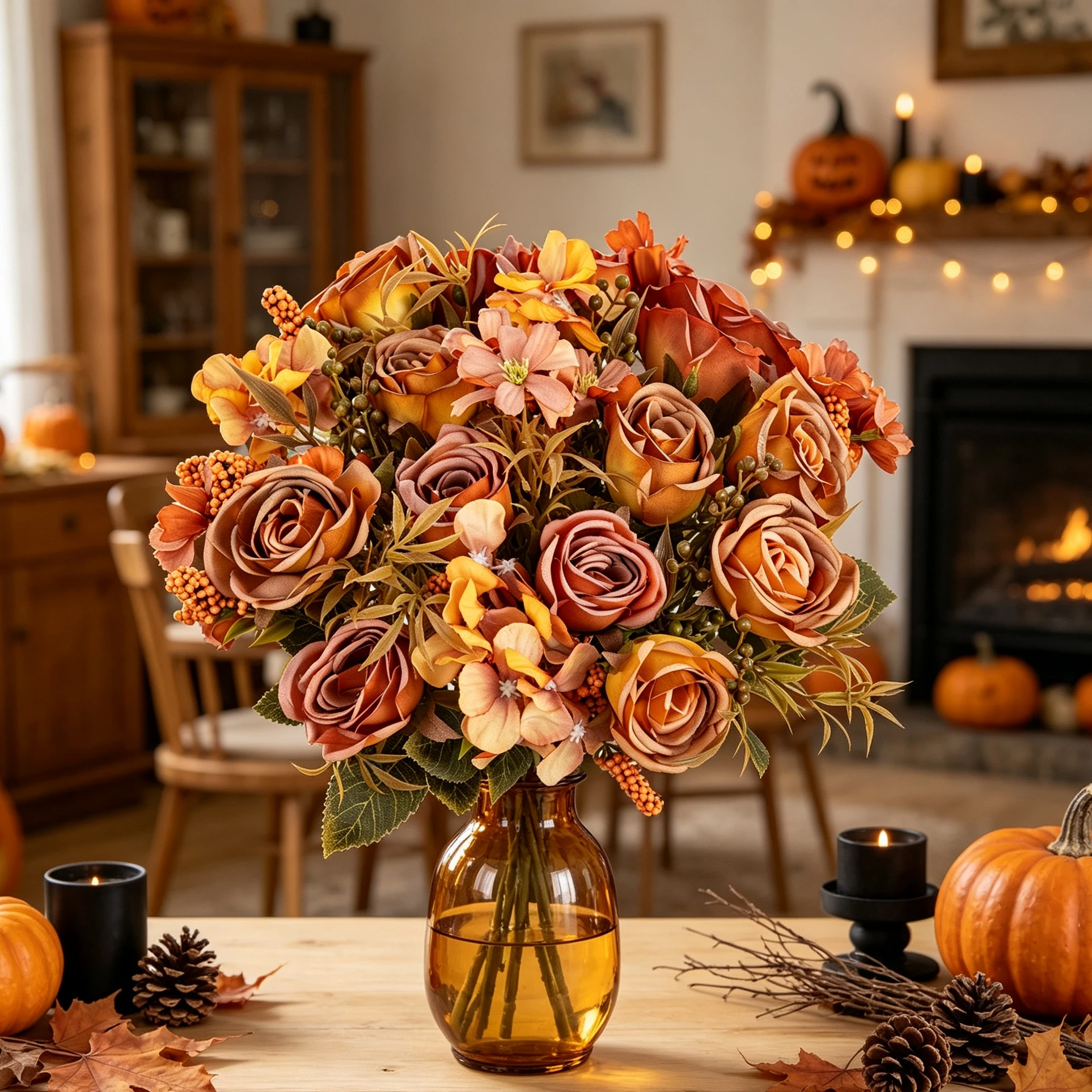 3 Stück Seiden-Kunstblumen Rosen Hochzeits-Brautstrauß Heim- und Tischdekoration Herbst Halloween Deko Festival Outdoor Garten DIY Geschenke – Detail 1