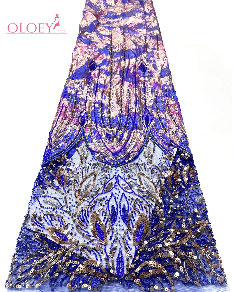 

African Tulle Lace Fabric High Quality 5 Yards Beaded Lace Fabric Luxury Sequence Lace Fabrics For Evening Wedding Dress