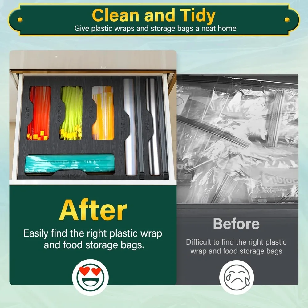 منظم مطبخ 6 في 1 من الخيزران: موزع تغليف بلاستيكي متعدد الأغراض لتخزين الطعام وكفاءة المطبخ #5