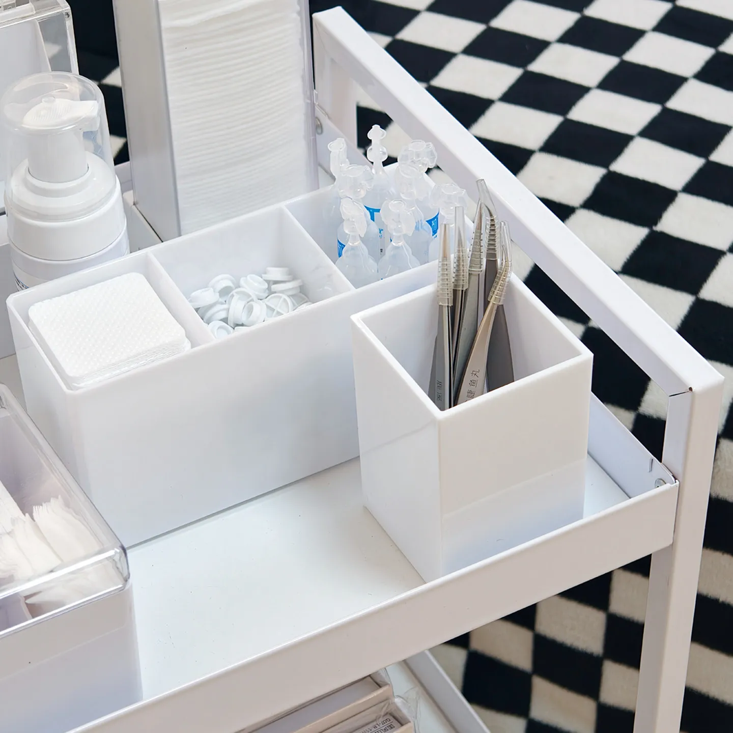 Women Eyelash Extension Tool Organizer Box, Square Desktop Makeup Storage Holder,  Cosmetic Vanity Desk Organizer