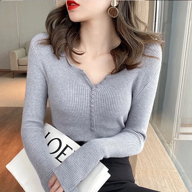 Knitted Sweater Women Pullovers Slim Black O-Neck Sweaters New Long Sleeve Knit Sweater Pullover Women Tops Women Clothing Q3212