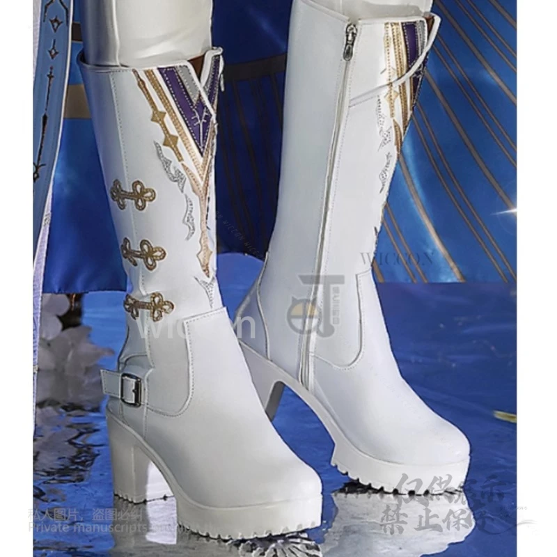 

Anime Love and Deepspace Xavier White Long Boots Shoes 8cm Hell Shimmering Moonlight Halloween Party Men Cosplay PU leather Cos
