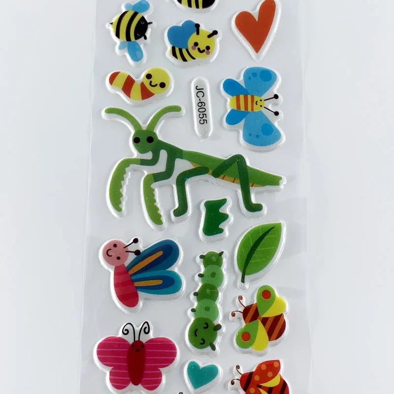 8 Sheets/Set Cartoon Insect Bee Ladybug Sticker Cute 3D Bubble PVC Scrapbooking Stickers for Children Boy Girl Cognitive Toys