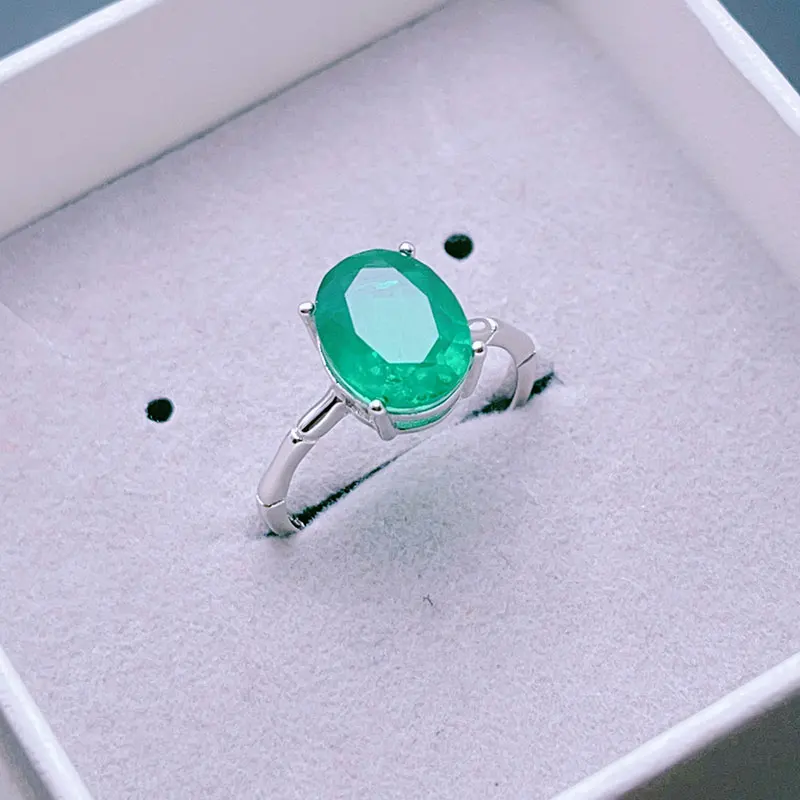 Emerald Color Man Made Emerald Color Gemstone Ring for Man 2ct 8*10mm Solid 925 Silver Man Jewelry with 3 Layers Gold Plating