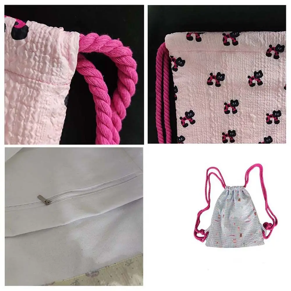 Portable Cartoon Cat Cartoon Backpack Puppy Large Capacity Bubble Cloth Drawstring Bag Strip Handheld Bag Shoulder Bag Girls