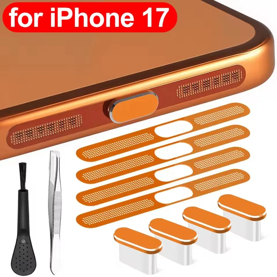 Para iPhone 17 Pro Max 17Air: Kit de Limpeza com Protetor de Porta de Carregamento USB Tipo C e Tampa de Rede Anti-Poeira para Alto-Falante de Celular