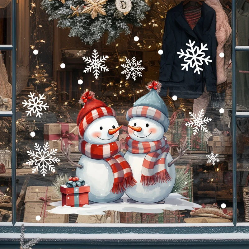 

Christmas Snowman Window Sticker Fully UV Double-sided Visual Display Window Glass Decorative Sticker Removable Self-Adhesive