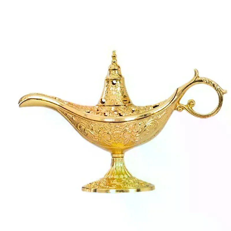 Hollow Legend Aladdin Magic Genie Lamps Incense Burners Retro Wishing Oil Lamp Home Decor Gift