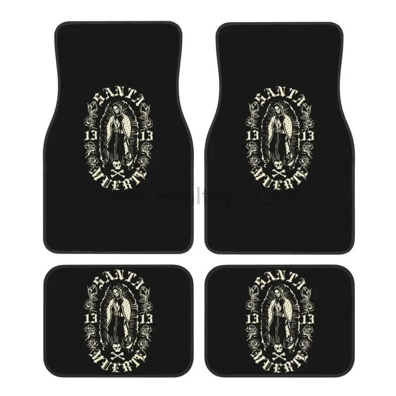 

Santa Muerte 13 Car Floor Mats Set of 4 Pcs Lady of Holy Death Mexican Skull Front and Rear Foot Mats Auto Non-slip Carpets Rugs