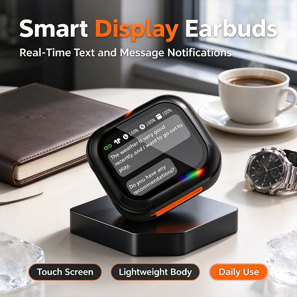Wireless Earbuds With AI Touch Color Screen ENC Noise Reduction Bluetooth Earphones Multi Language Translation Headset