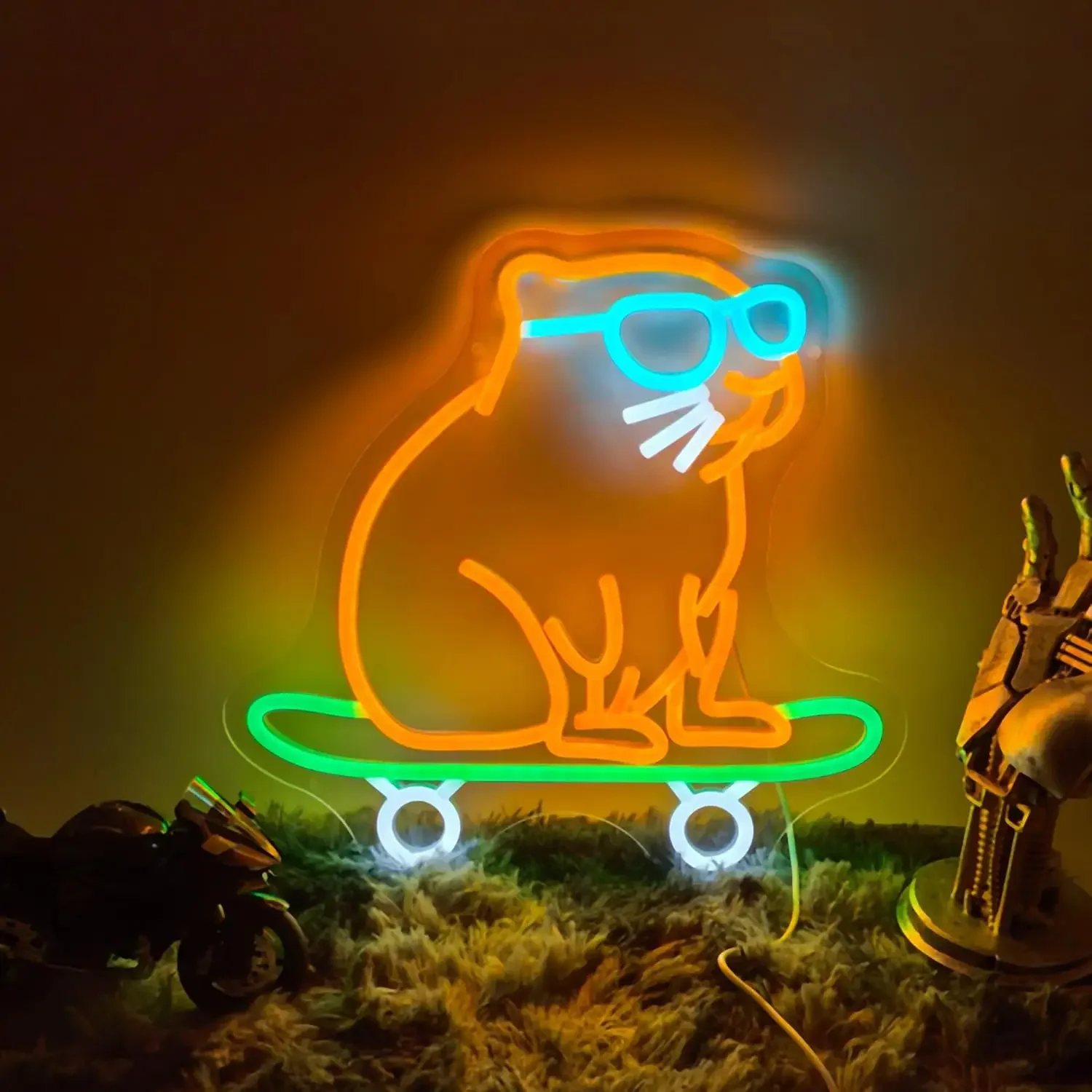 

Capybara Skateboard Neon Sign Dimmable LED Neon Light for Bedroom Man Cave Garage Wall Decor Lover Birthday Gifts USB Powered