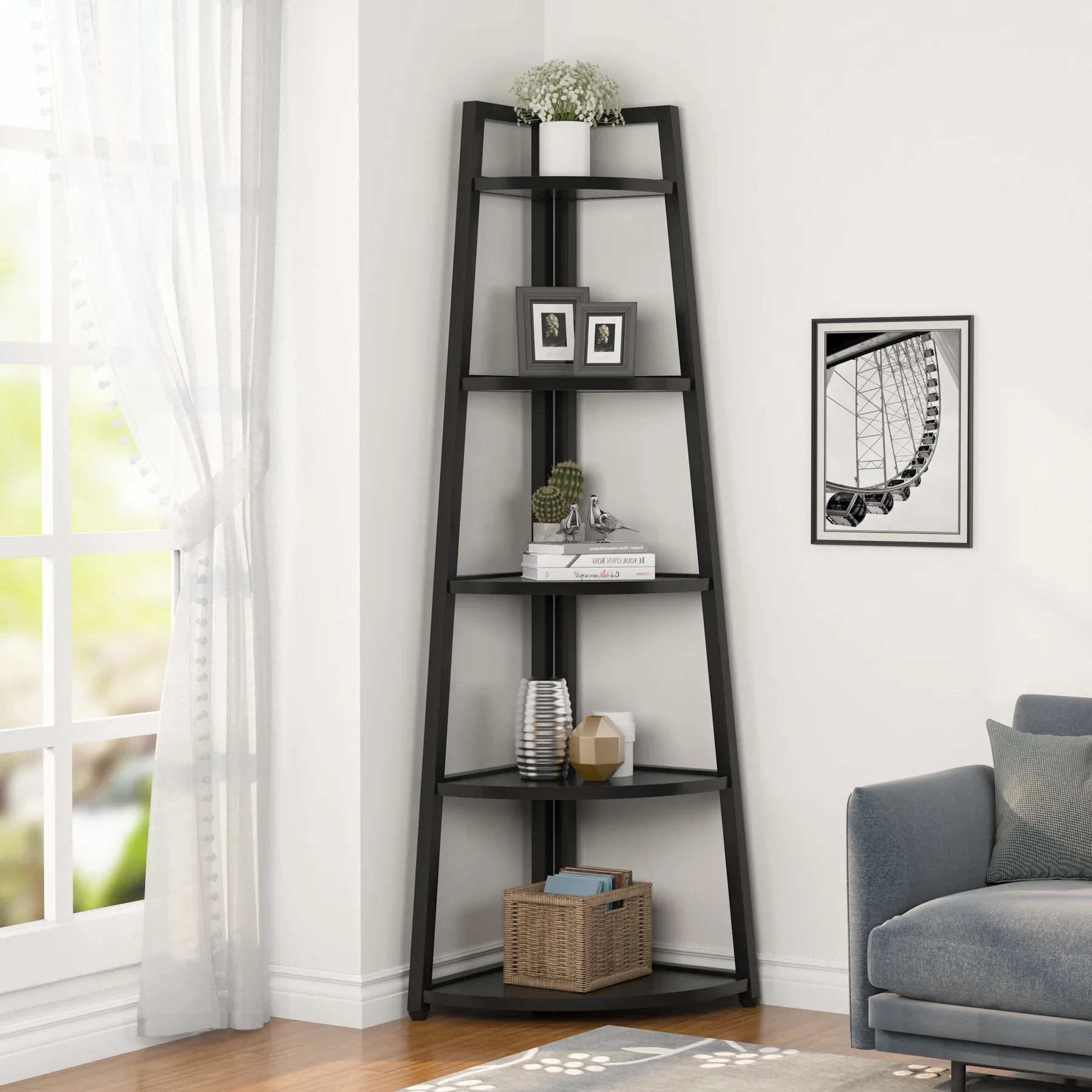 

Tribesigns 70 inch Tall Corner Shelf, 5 Tier Modern Corner Bookshelf Bookcase Industrial Corner Ladder Shelf Plant Stand