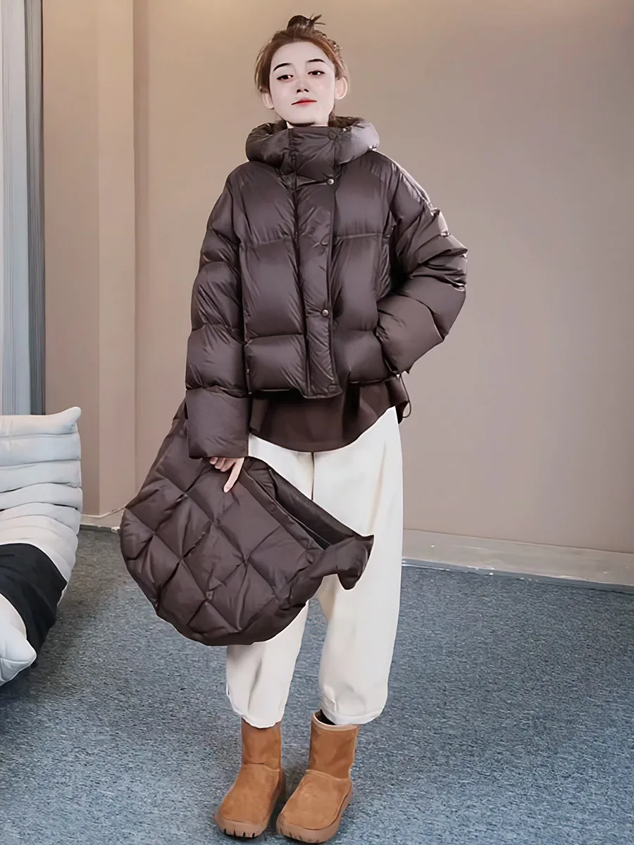 

Women's ort Puffer Jaet Hooded White Du down Thiened Bread Sle Winter Coat Korean Commute Sle Memory Fabric