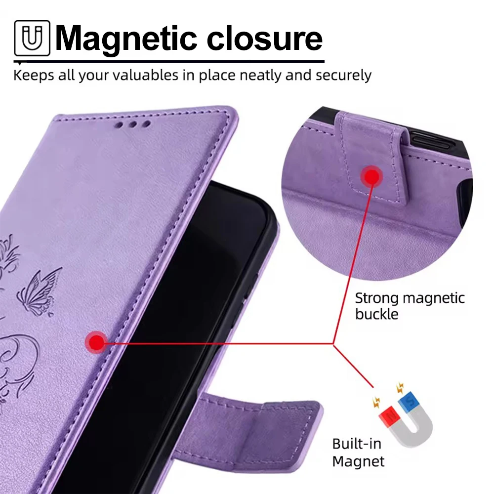 Butterfly Multi‑Function Zipper Wallet Phone Case For Samsung S26 Ultra S26 Puls S21 A57 A37 A17 M55 M54 PU Leather Protective