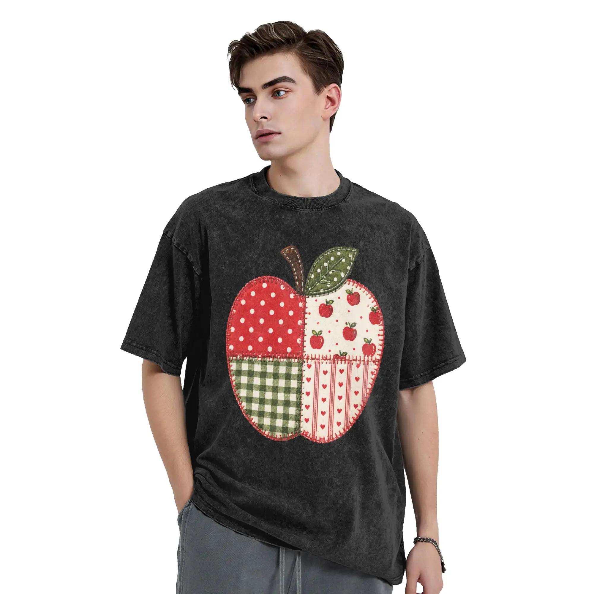Men's Apple Gingham Polka Dot Teacher Classroom Back to School T Shirts  Tees Summer Y2K Funny Hippie Casual Tshirt Hot Sale