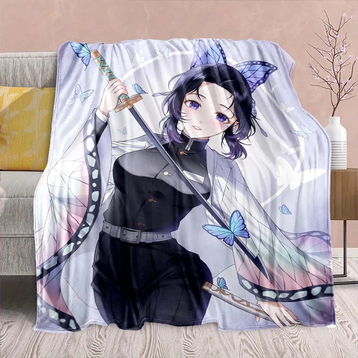 Demon Slayer Anime Flannel Blanket - Soft Warm Perfect for Sofa, Bedding Camping Travel Office Home Decor -QJY