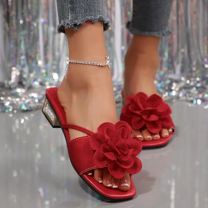 2026 New Hot Sale Flower Decor Casual High Heels for Woman Simple Style Fashion Solid Color Casual Women Shoes Туфли Женские