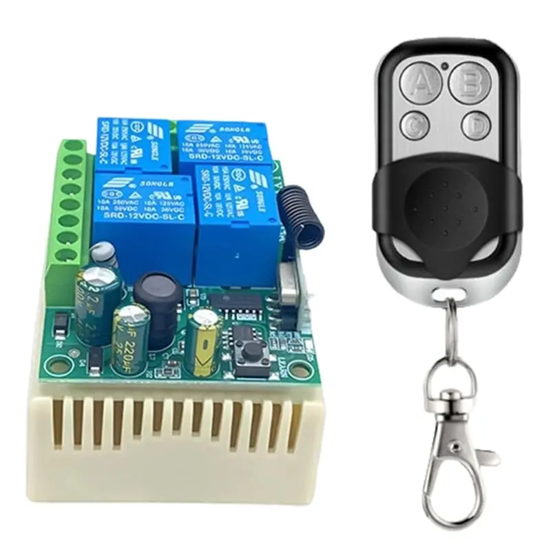 B63B-AC220V 433Mhz For Universal Wireless Remote Control 4CH RF Relay Receiver 1 Transmitter For Garage Door Control