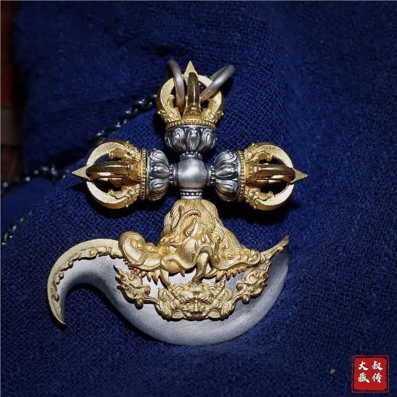 925 sterling silver Buddhist Vajra pestle pendant for men and women, Tibetan gift mascot talisman