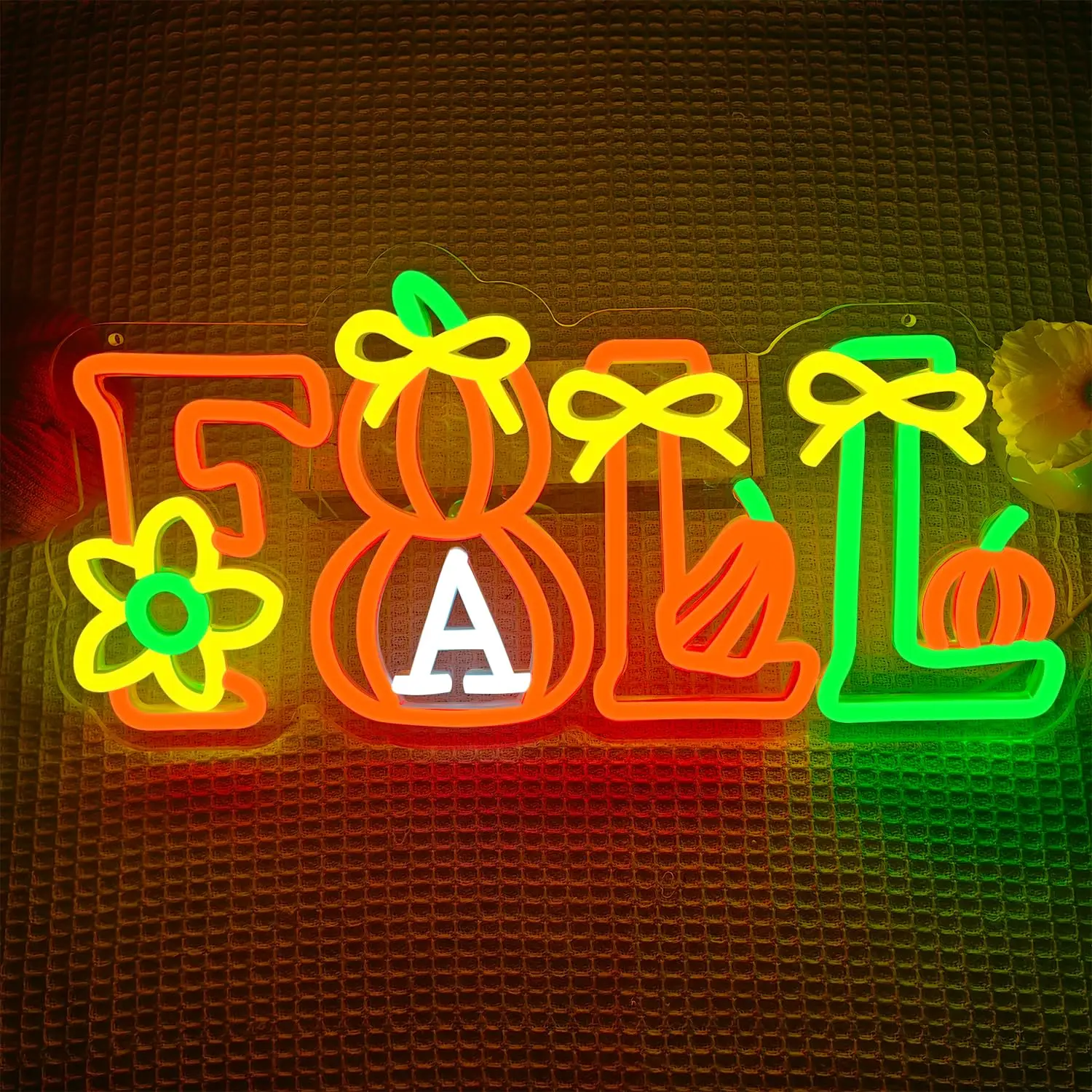 مرحبا سقوط LED النيون تسجيل ل جدار ديكور عكس الضوء التبديل ل USB الطاقة اليقطين مابل ليف الحصاد موسم الخريف الديكور #1