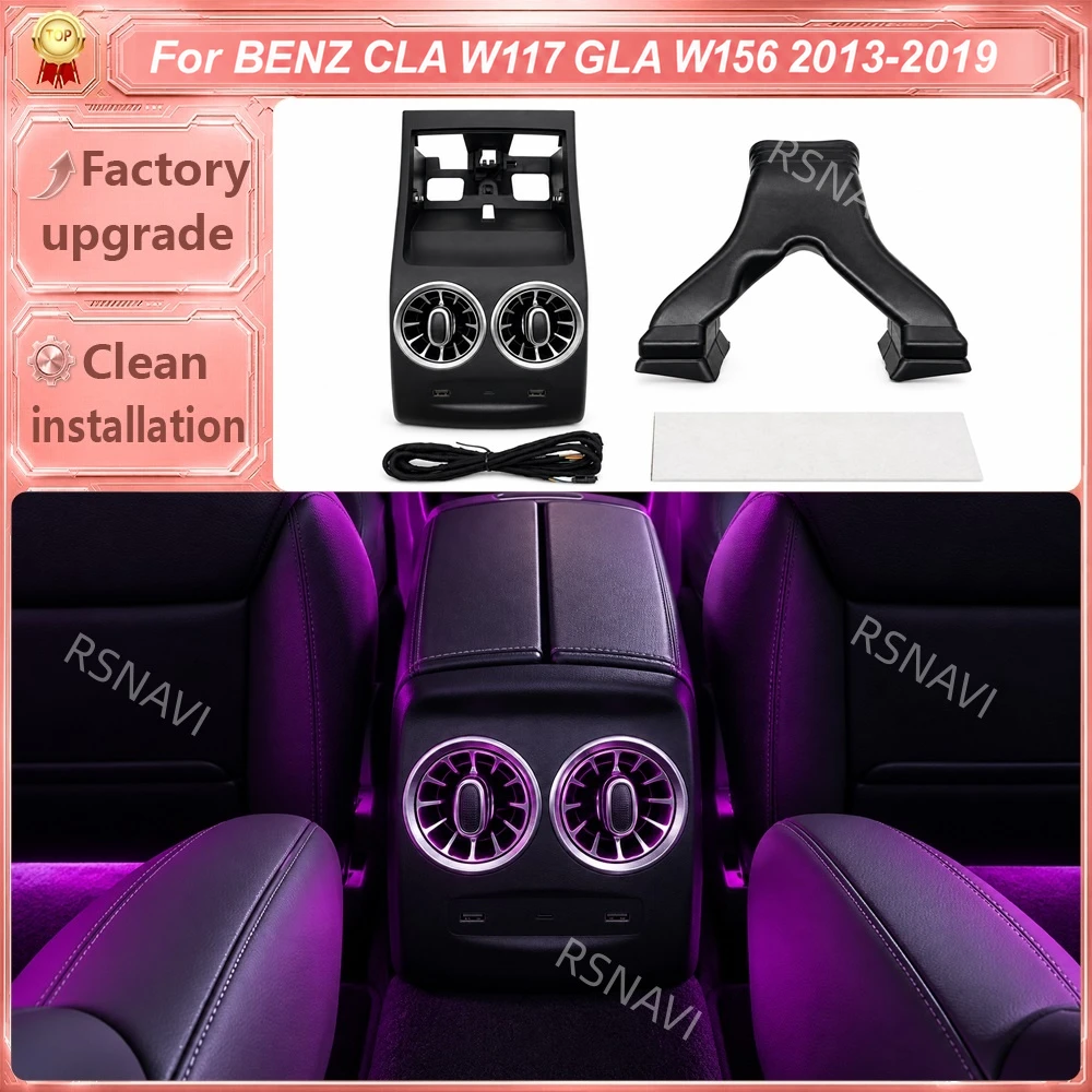 Rear Cabin Center Console Turbine A/C Vents Retrofit Kit with LED Ambient Lighting for Mercedes-Benz CLA W117 GLA W156 2013-2019