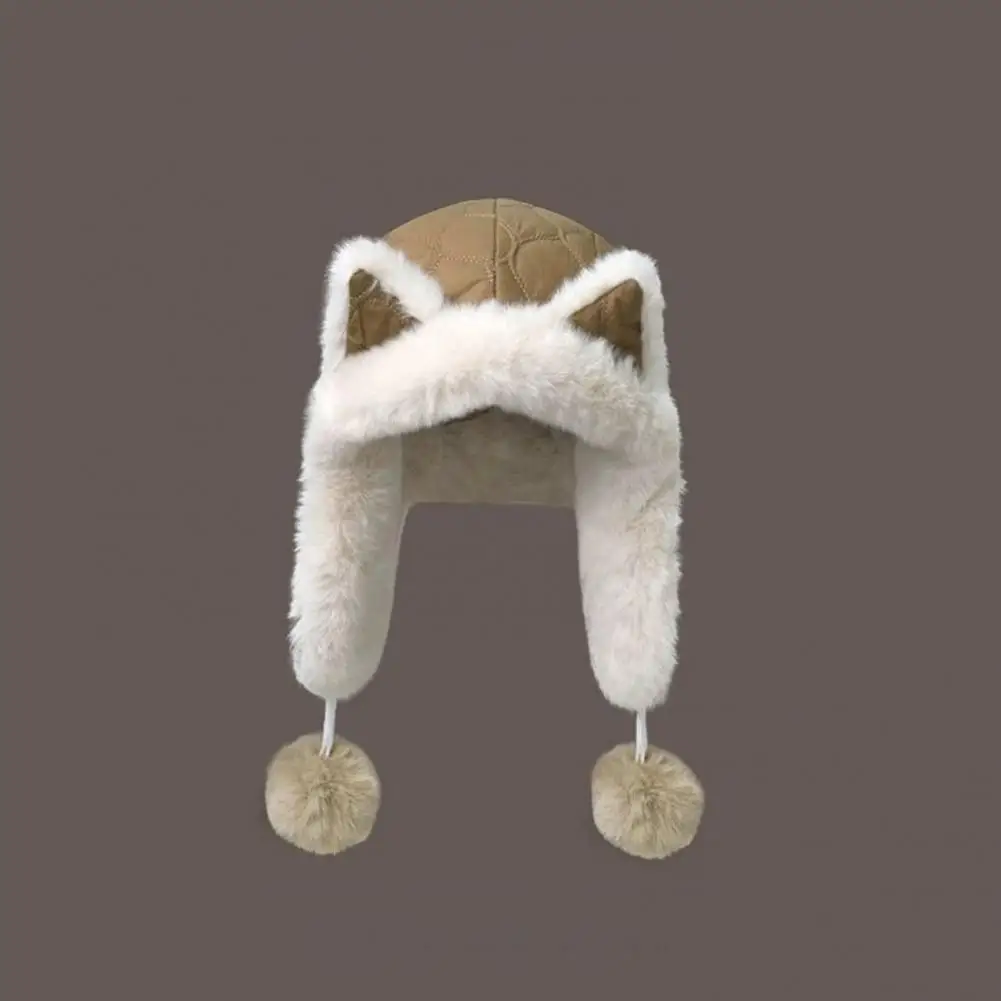 Cute Winter Hat Women’s Fleece Lined Trapper Hat with Fox Ears Warm Windproof Winter Headwear Cute Ear Flap Cap for Outdoor