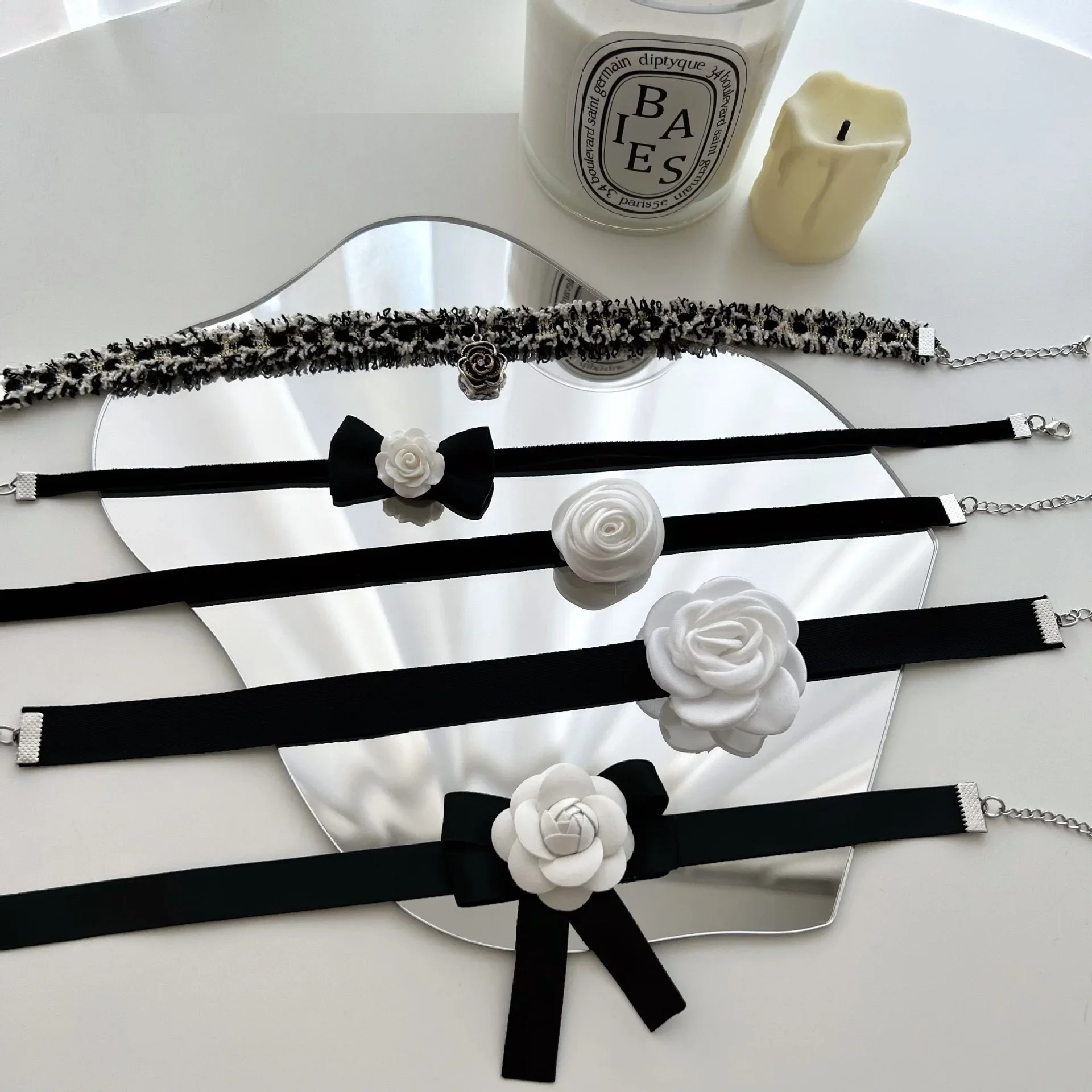 

Camellia Flower Neckchain Collar Choker Retro Bow Luxury Jewelry for woman