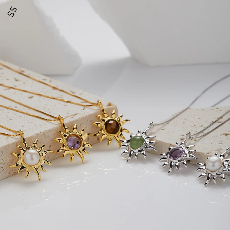 

Jewelry Sets Garment Accessories Natural Gemstone Sunflower Necklace and Studs Earrings for Women Daily Clothing Decoration