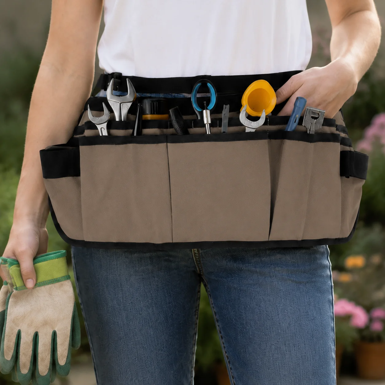 Oxford Pocket Apron, 13 Pockets Work Waist Tool Apron, Duty Car Wrap Tools Bag for Film Application and Sign Making