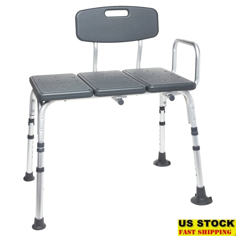 

Durable Transfer Bench with Backrest Adjustable Shower Seat Tool-Free Assembly Suction Cup Feet Support Armrest 350 lbs Capacity