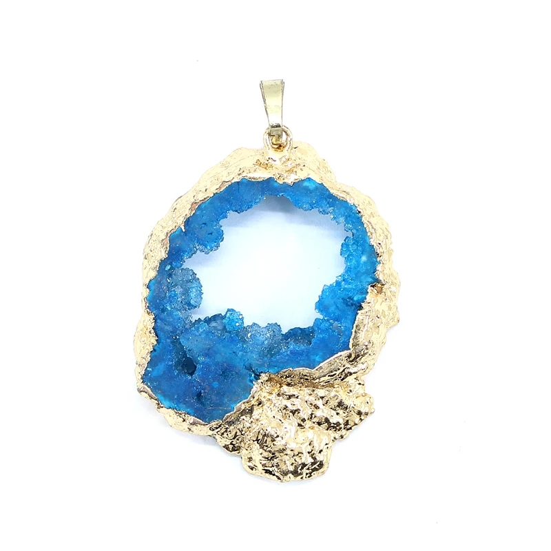 Natural Druzy Agate Crystal Pendant Irregular Stone Connecter Metal Mineral Specimen For Jewelry Making Necklace Accessories