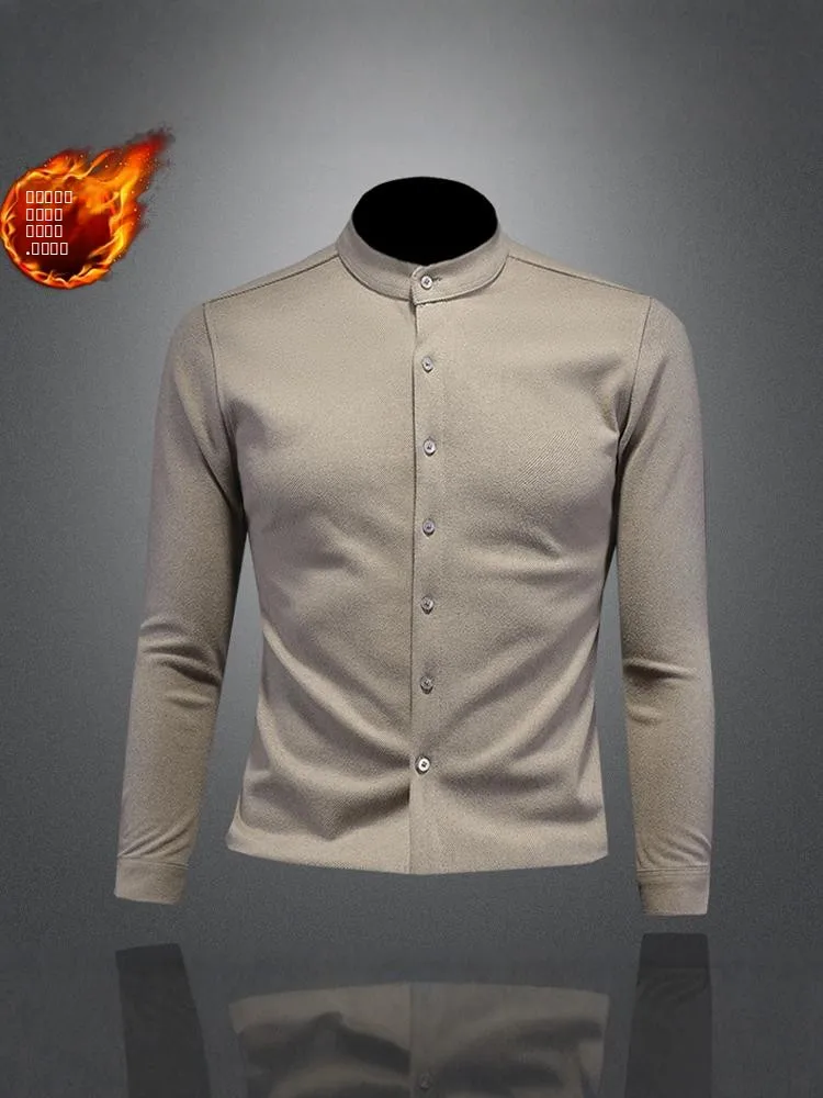 

Мужская шерстяная рубашка с флисовой подкладкой, длинным рукавом, приталенного кроя, для делового и повседневного стиля, свободного силуэта, утепленная, осенне-зимняя, новая модель, теплая рубашка