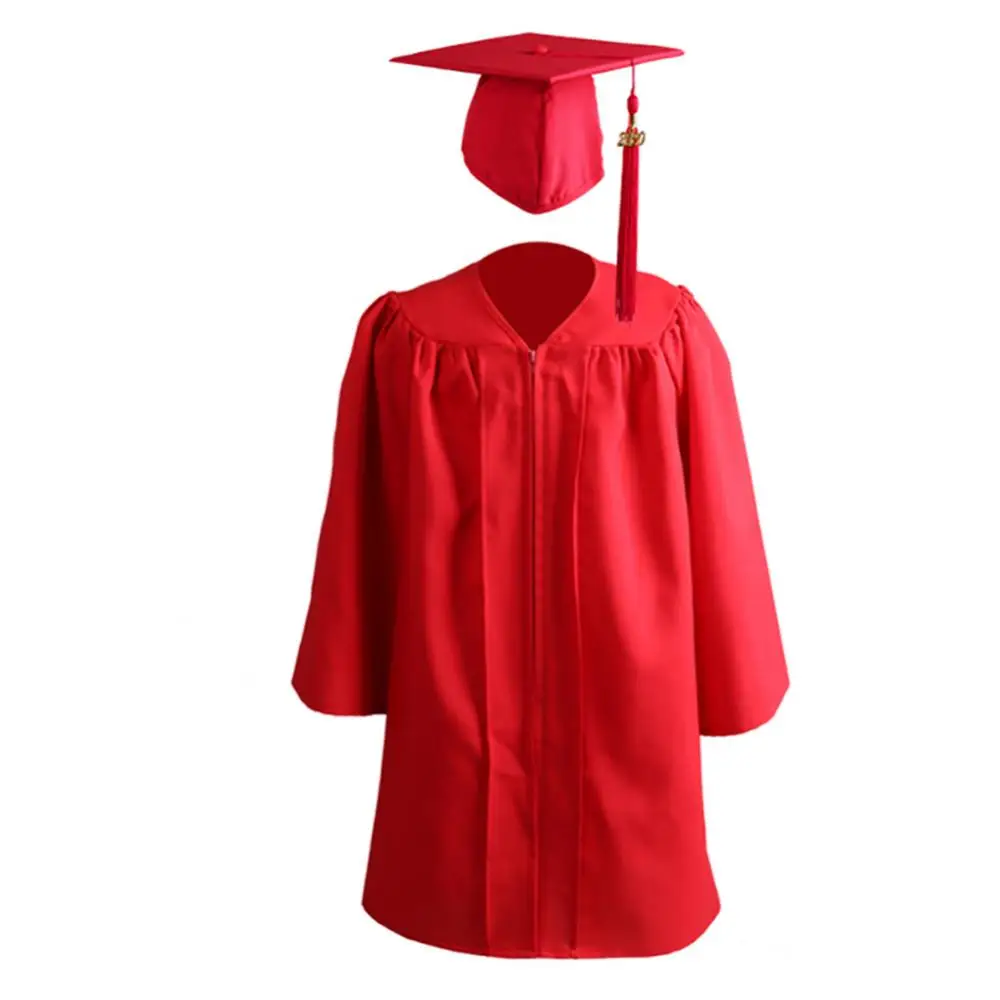 Vestido de graduación con cierre de cremallera para niños, gorro de borla, uniforme escolar, vestido de graduación y sombrero para niños, Color sólido