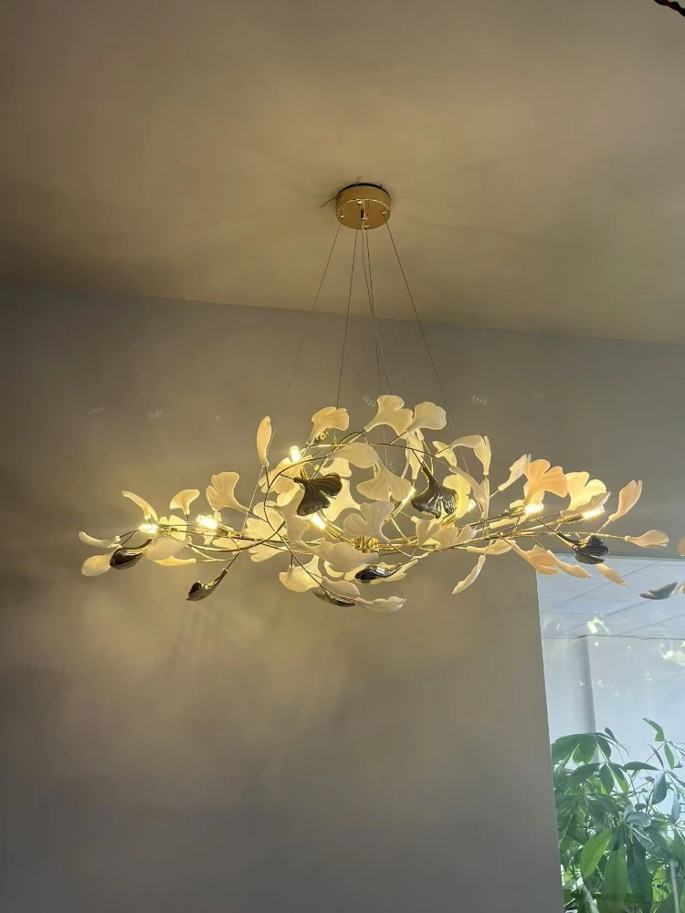 

Modern Ceramic Acrylic Ginkgo Leaves Living Dining Room Minimalist Bar Counter Staircase Sales Office Decoration Pendant Light