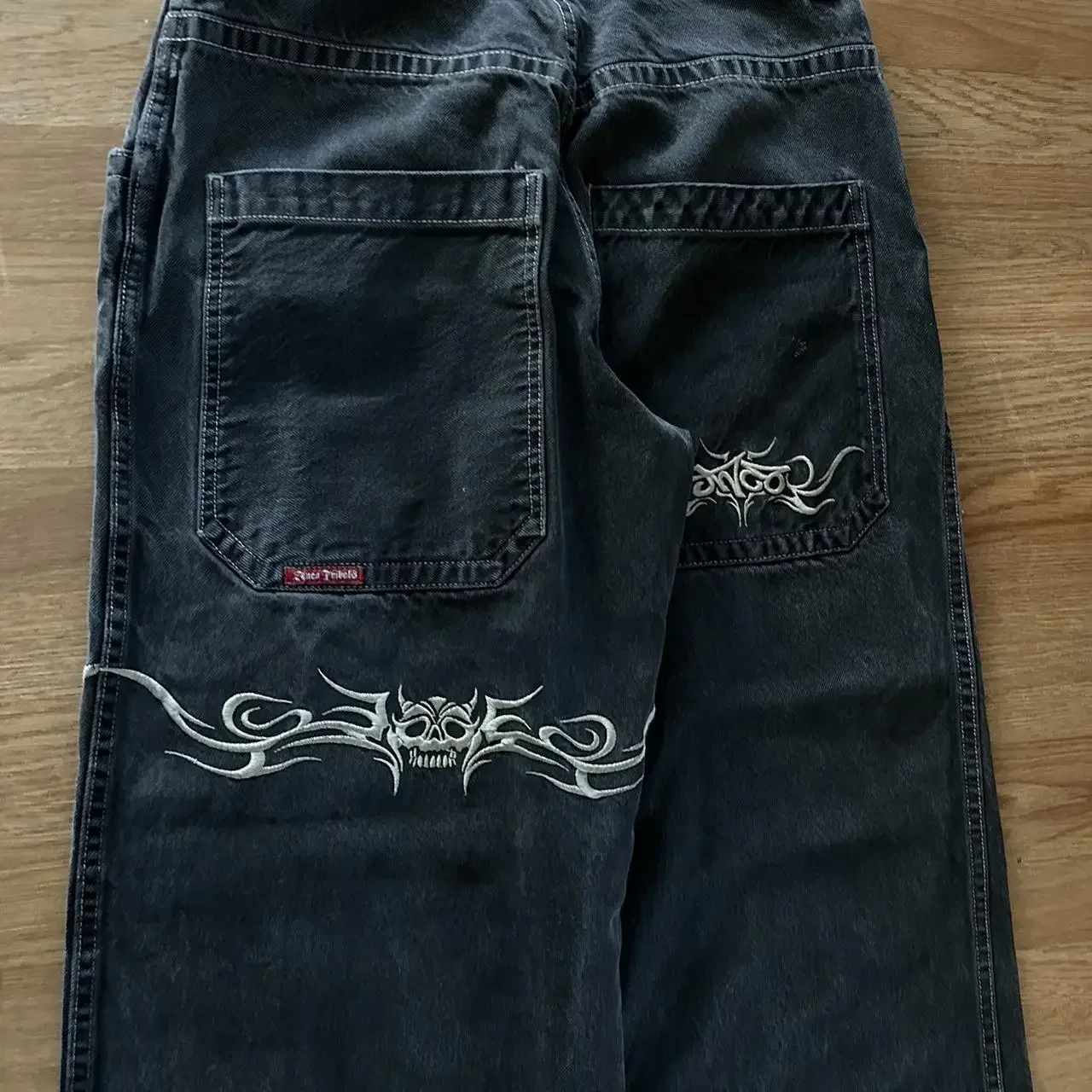 

Новые Готические джинсы JNCO Y2K в стиле Харадзюку, мужские мешковатые джинсы в стиле ретро хип-хоп с графической вышивкой, черные брюки, широкие брюки с высокой талией