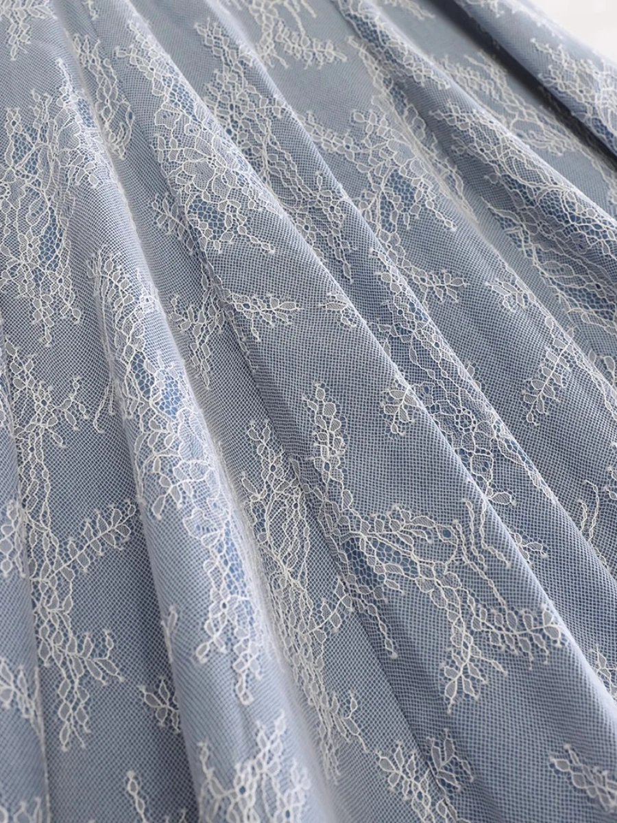 CHICEVER – jupe brodée épissée de couleur bleue pour femmes, tunique taille haute, élégante, Vintage, pliable, ligne A, Style d'été