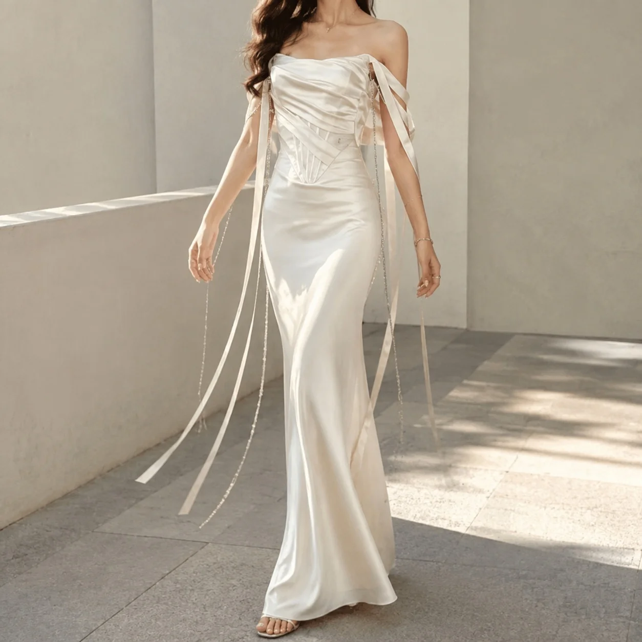 High Waist Sleeveless Gown Elegant with Mermaid Silhouette Off Shoulder Seamless Slim Fit Maxi Length Dress Summer for Women