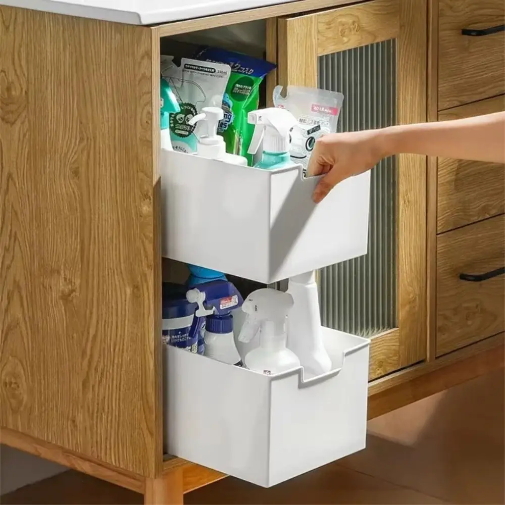 Durable Pull Out Cabinet Drawer Organizer Space Saving Plastic Storage Shelves Slide Out Storage Rack